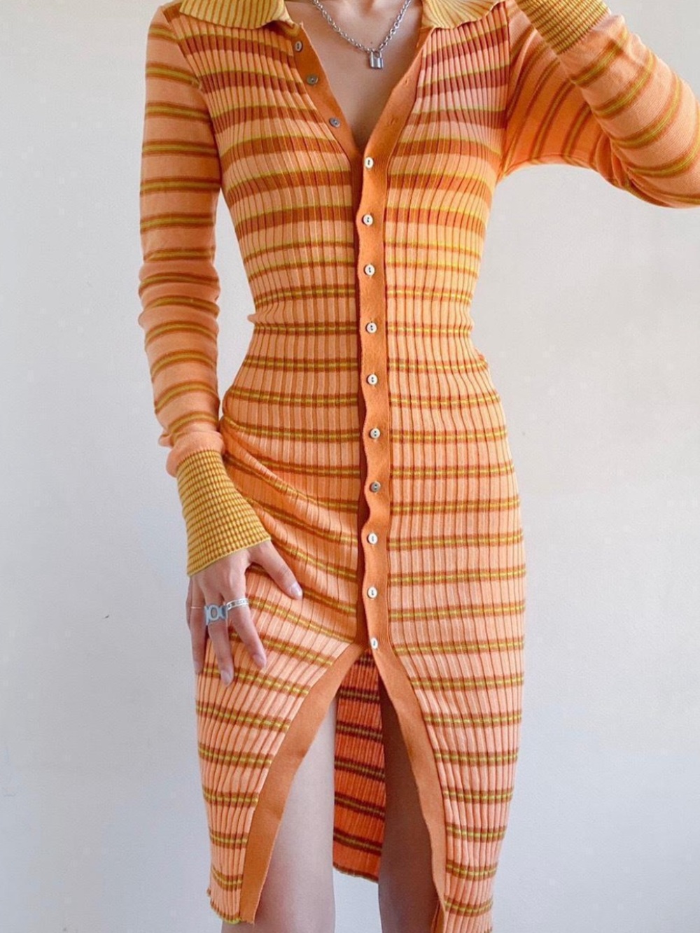 Free People Vista Cardi Striped Ribbed Midi Sweater Dress Cardigan